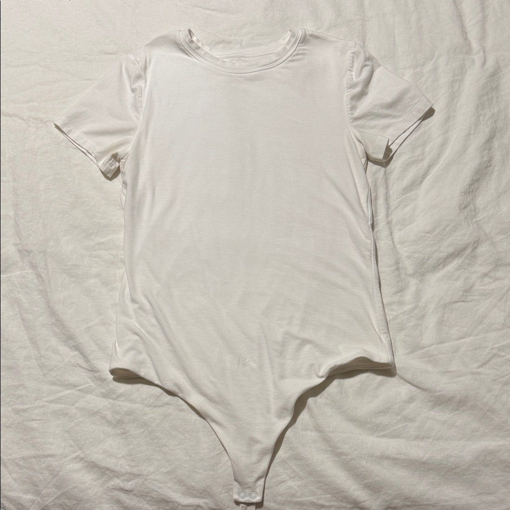 nuuds Short Sleeve Crewneck Bodysuit, White - Picture 2 of 6